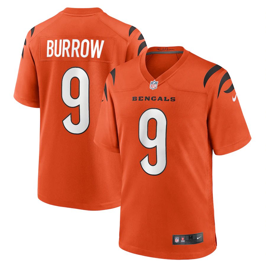 Men Cincinnati Bengals #9 Joe Burrow Nike Orange Alternate Game NFL Jersey